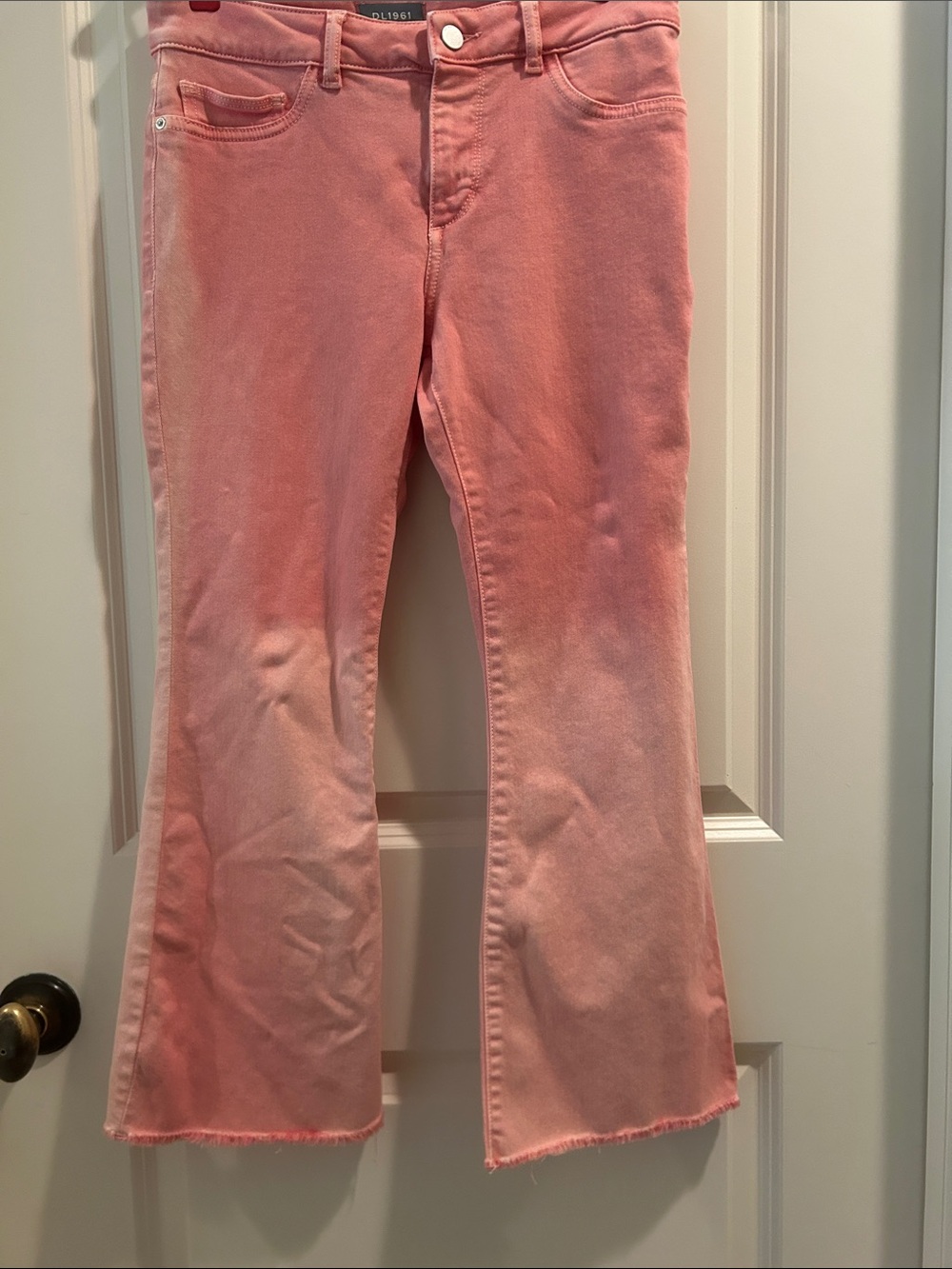 DL1961 Pink Ombre Flared Ankle Denim Jeans stretchy Fringe Hem so soft size 27